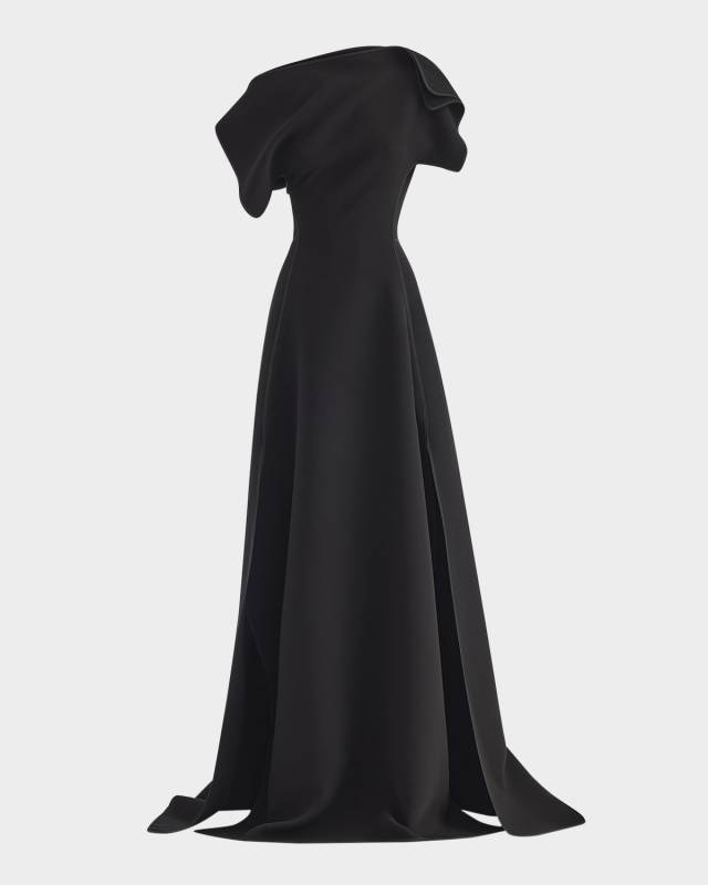 Synergy Pieced Short-Sleeve A-Line Gown